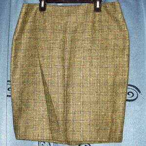 Vintage 'Escada' Houndstooth Olive Green Tweed Plaid Pencil Skirt – EU 38 (US 6)